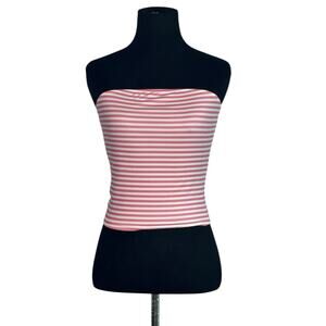 Pink white striped bandeau strapless crop top size XS